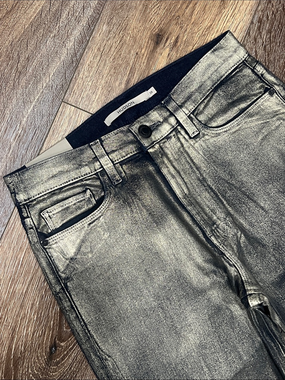 NWT Anthropology Hudson Barbara High-Rise Shine Bootcut Jeans New In Ombré Foil - Picture 8 of 15